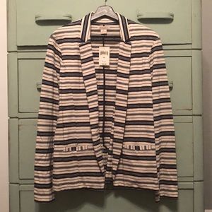 NWT Lucky Brand cream and navy striped one button blazer size XL